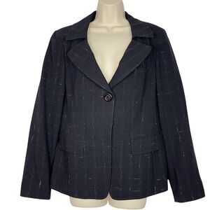 Lafayette 148‎ New York Wool Silk Blend Blazer Womens 8 Black Tailored Jacket